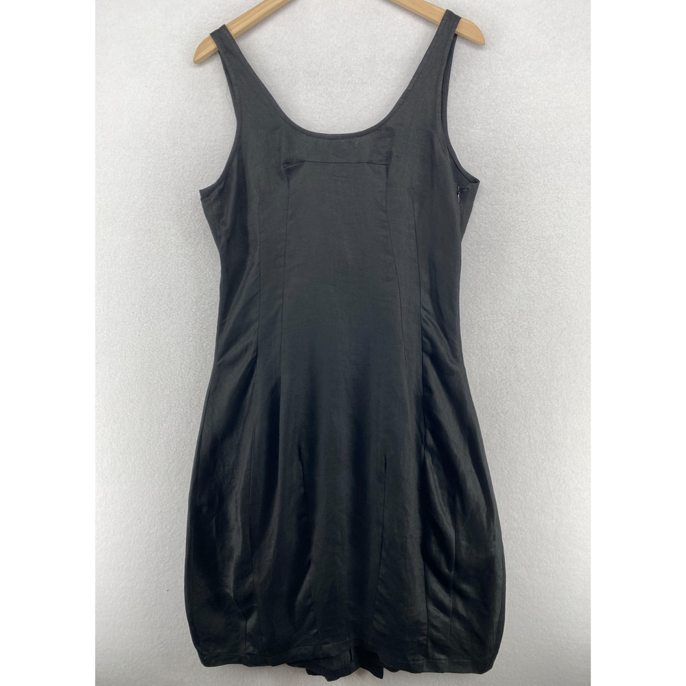 MASNADA Dress 10 ETICHETTA TOSCANA Linen Knee Length Lanten Hem Black NEW